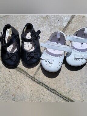 Baby girl size 2 set of 2 pair dressy formal holiday shoes white and black